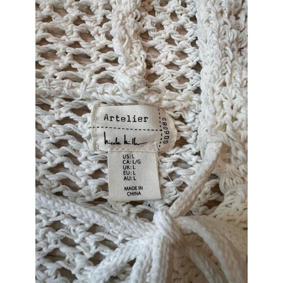 NWT Nicole Miller off white open knit crochet hooded tunic Cover Up. Poly. Sz L - Picture 5 of 11
